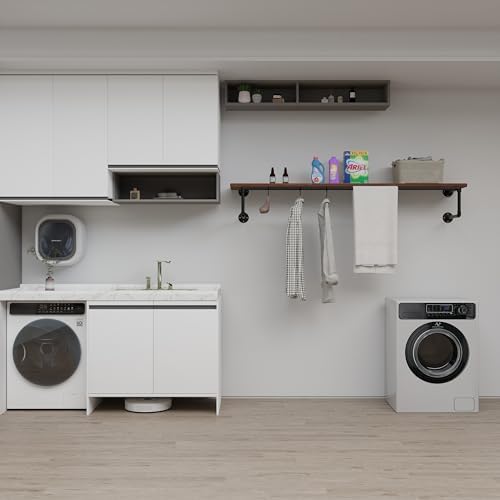 Clothes Rack 60in, Wall Mounted Garment Racks with Real Wood Shelf, Heavy Dut...