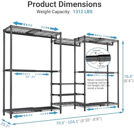 VIPEK X3S Expandable Closet System, Heavy Duty Freestanding Closet Organizer ...