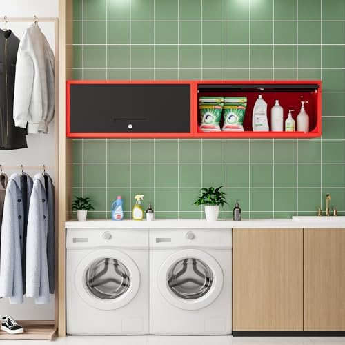 Fesbos Metal Storage Cabinet Black&Red Wall Cabinets with Locking Door - ...