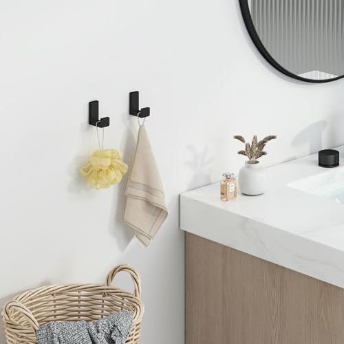 Angle Simple Towel Hooks for Bathrooms Matte Black, 4 Pack Robe Coat Holder