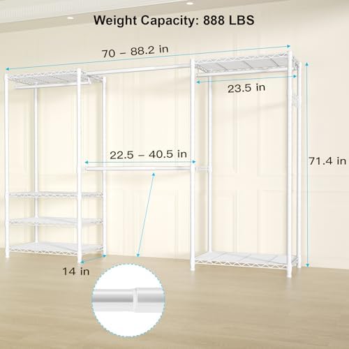 Ulif E1 Heavy Duty Closet Garment Rack, Adjustable Metal Clothing Storage