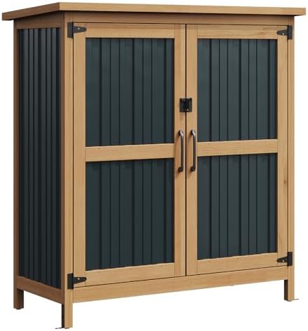 Aoxun Outdoor Storage Cabinet Shed - Wood & Metal Vertical Cabinet