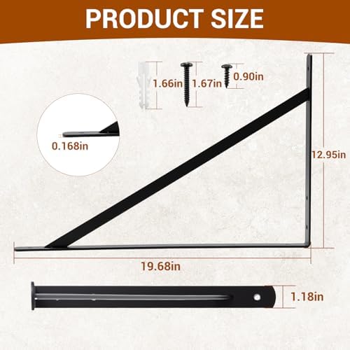 HOME MASTER HARDWARE 20x13 Inch Heavy Duty Shelf Brackets, Black 6 Pack