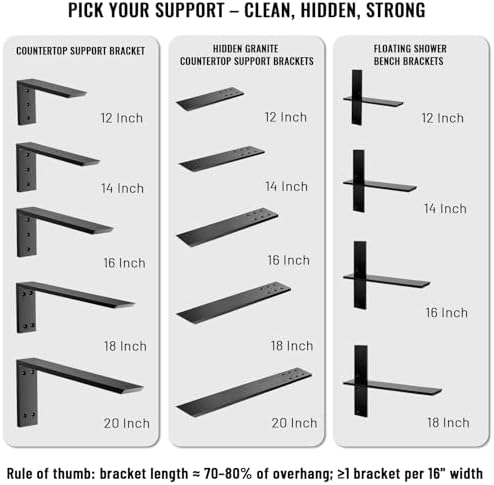 3/8" Thick Heavy-Duty Floating Shower Bench Brackets - 12" L x 2.5&...