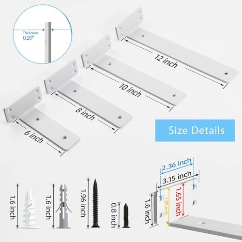 Shelf Brackets, Heavy Duty Floating Shelf Brackets 10-Inch Long, 6-Pack Brack...