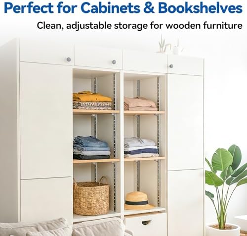 Adjustable Shelf Bracket 40 Inch 8 Pack Wall Shelf Pilaster Tracks, Stainless...