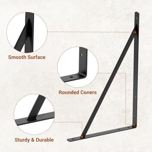 HOME MASTER HARDWARE 20x13 Inch Heavy Duty Shelf Brackets, Black 6 Pack