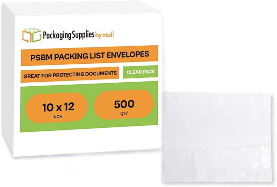 PSBM 500 PCS 10 x 12 Inch Clear Blank Packing List Envelopes, Shipping Docume...