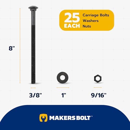 3/8" x 8" (25 Pack) Black Carriage Bolt Kit, Grade 307A, Ceramic Co...