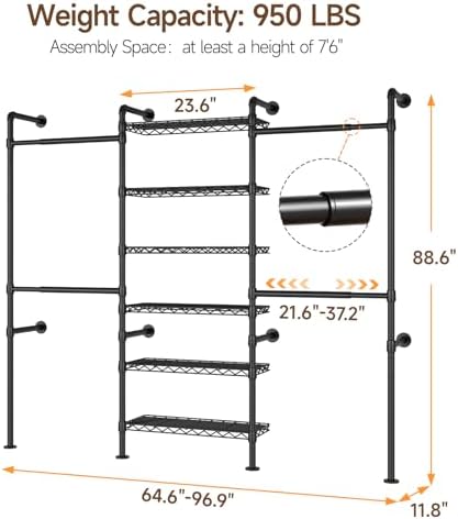 ONBRILL H3 Expandable Wall Mounted Closet System, Heavy Duty Clothing Rack