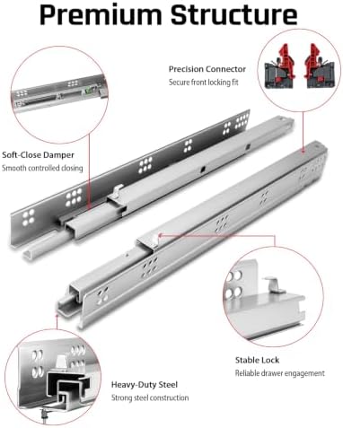 21 Inch Undermount Drawer Slides Soft Close 1 Pair, Bottom Mount Drawer Slide...