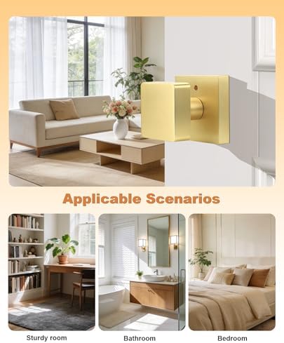 Probrico 6 Pack Gold Square Door Knobs, Modern Heavy Duty Design Door Handle ...