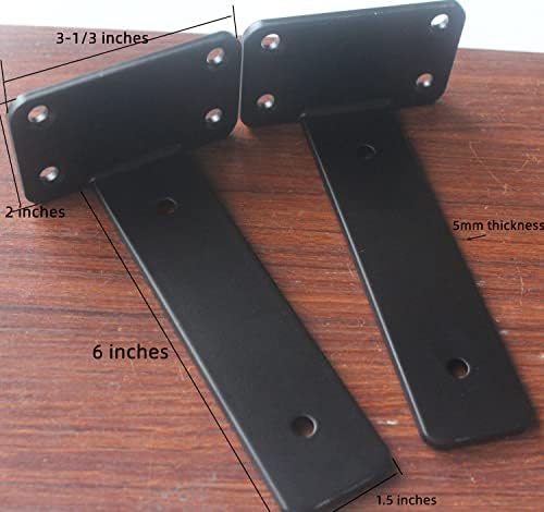 12 Pack - 6 inch Black Hidden L Shelf Bracket (1/5 Inch Thicked) Iron Floatin...
