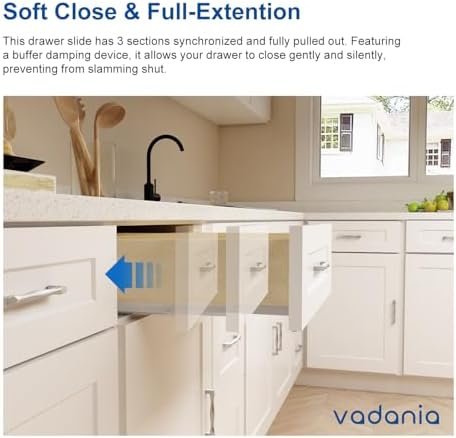 VADANIA #BK54 20" Undermount Drawer Slide, Soft Close