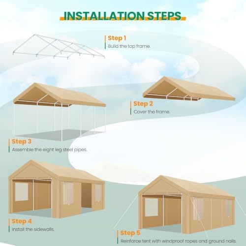 Tooluck 12x20 FT Heavy Duty Carport with Galvanized Frame