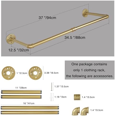 AddGrace Industrial Iron Pipe Clothing Garment Rack Wall Mounted Closet Rod R...