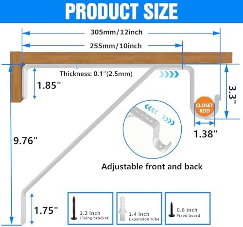 Pisman Heavy Duty Adjustable Closet Rod Bracket 4-Pack