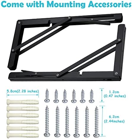 CLT 16" Black Folding Shelf Brackets Max. Load 440 lb, Heavy Duty DIY Wa...