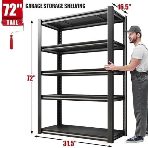 Raybee Storage Shelves 2000LBS Garage Shelving Heavy Duty, 5-Tier Adjustable ...
