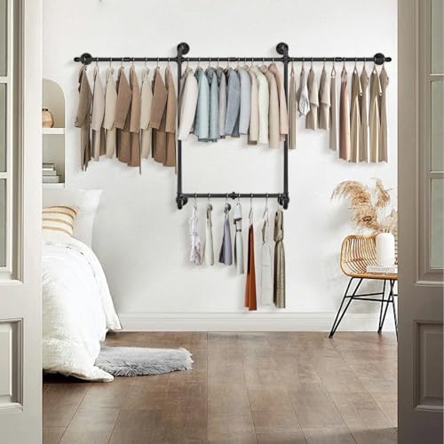 Livabber Industrial Pipe Clothes Rack, Heavy Duty Detachable Iron Garment Rac...