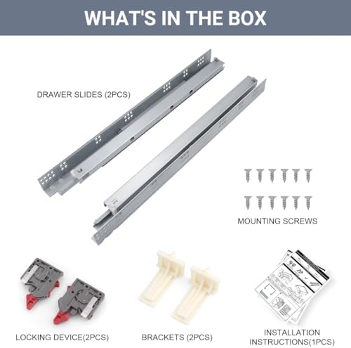 10 Pairs 21 Inch Undermount Drawer Slides, Self Soft Close Full Extension Dra...