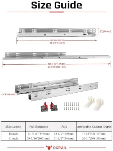 21 Inch Undermount Drawer Slides Soft Close 1 Pair, Bottom Mount Drawer Slide...