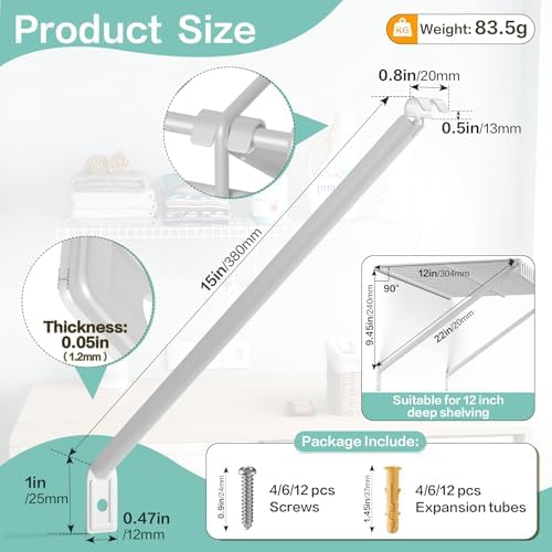 12 Pcs Support Brackets for Wire Shelving 12in Wire Shelf Support Bracket,Rei...