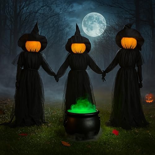 Evergreen Set of 3 LED Black Halloween Witches with Hats Stakes | 4 Feet Tall...