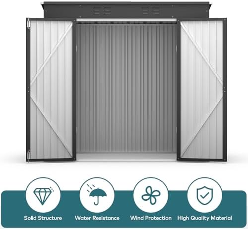 Gizoon 6x4 FT Outdoor Shed, Metal Garden Shed Lockable Doors, Dark Gray