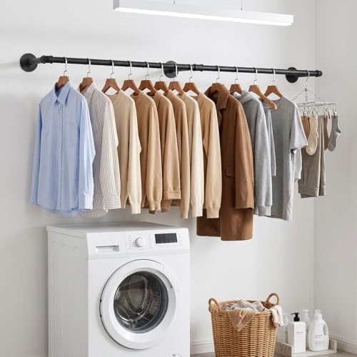 Industrial Iron Pipe Clothes Hanging Bar DIY Wall-Mounted Garment Rack Heavy ...