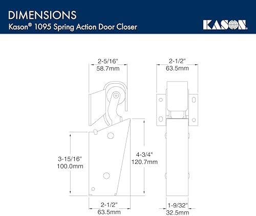 Kason 1095 Spring Action Door Closer and Adjustable Wide-Hook, Flush to 3/4 I...