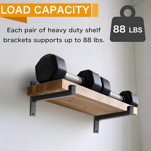 EZYDECOR 6 Pack Heavy Duty Shelf Brackets with Lip 10 Inch Black