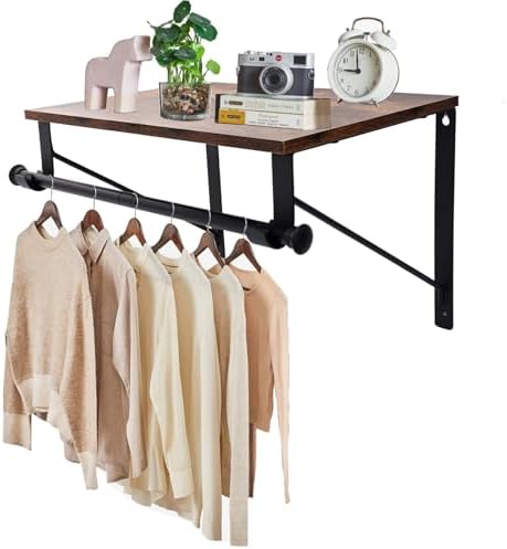 Wall Mounted Shelf with Hanging Rod, Laundry Room Shelves, Space Saving Organ...