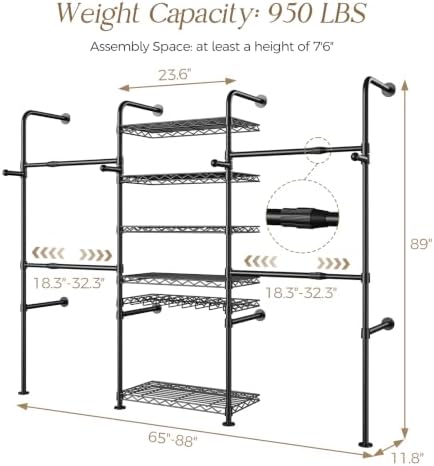 Closet Organizers Wall Mounted Closet System, 3-Row Heavy Duty Garment Clothe...