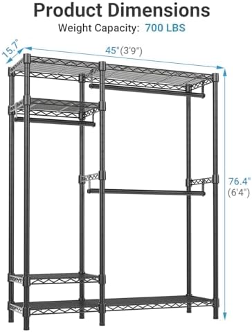 VIPEK V2 Heavy Duty Clothes Rack, Portable Metal Closet System, Black