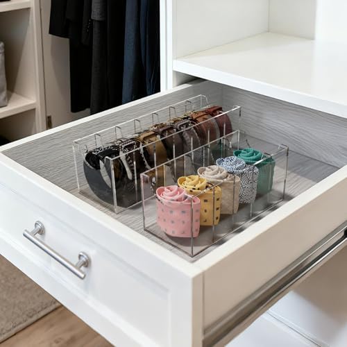 FEMELI Acrylic Belt Organizers Holders For Closet 7 Slots Belt Storage Box