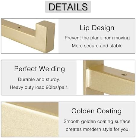 OVOV 4 Pack Heavy Duty Shelf Brackets 10 Inch Metal Shelf Supports Gold