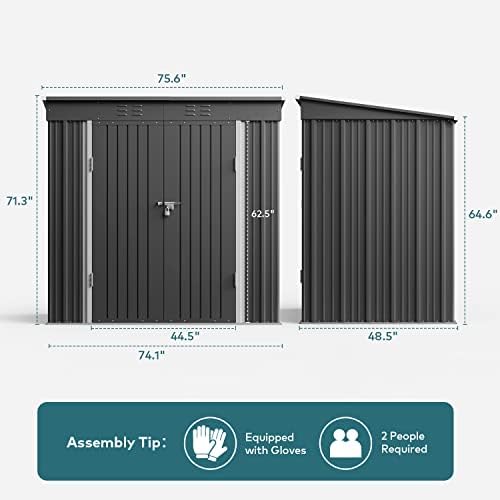 Gizoon 6x4 FT Outdoor Shed, Metal Garden Shed Lockable Doors, Dark Gray