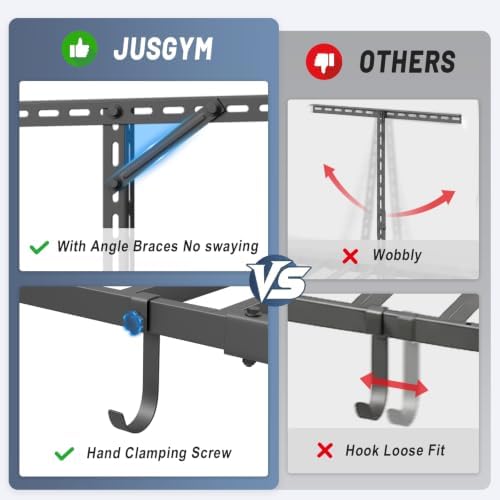 Jusgym 4x8FT Overhead Garage Ceiling Storage Rack with 6 Hooks