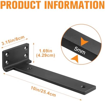Black Floating Shelf Brackets 10 inch 6 Pack L Brackets for Floating Shelves ...