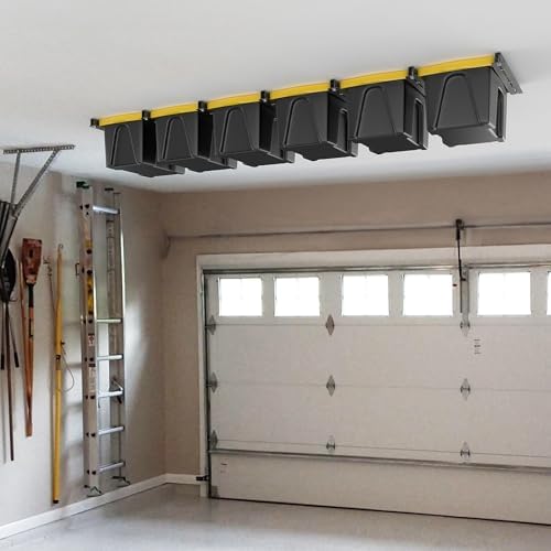 TORACK Garage Ceiling Bin Storage Rack, Overhead Tote Storage Rails