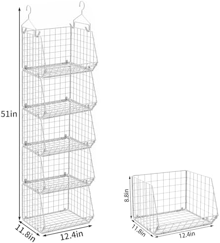 5 Tier Closet Hanging Organizer, Clothes Hanging Shelves with 4 Hanging Hooks...