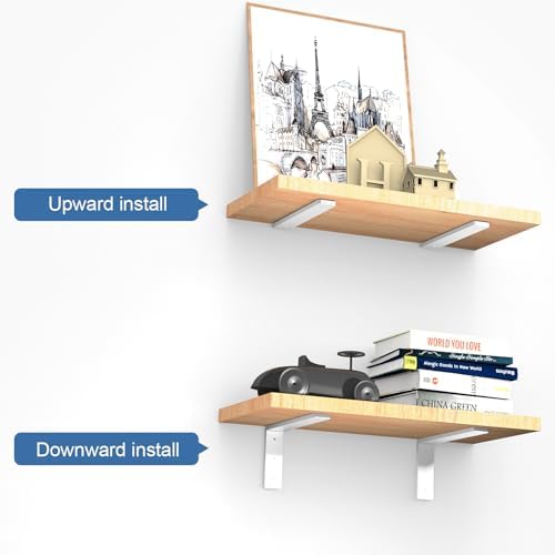 Heavy Duty Shelf Brackets, 6 Pack 12 Inch White L Metal Shelving Brackets, 5m...
