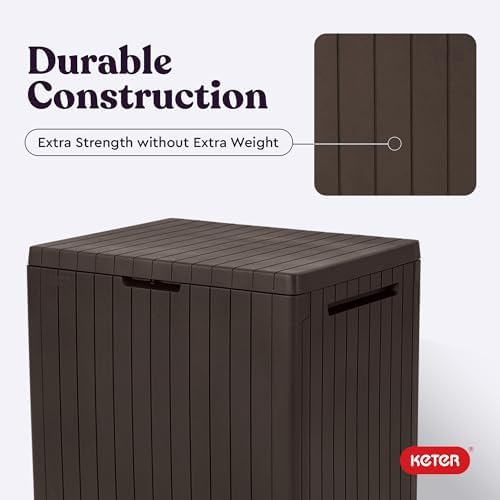 Keter City 30 Gallon Resin Outdoor Storage Box and Patio Furniture Side Table...