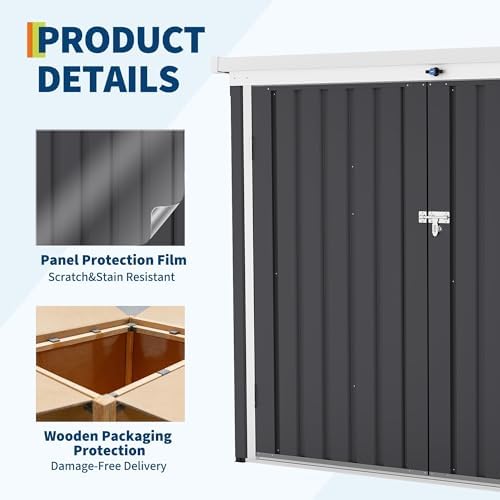 Garvee Outdoor Trash Storage Shed– 5.8x3.3 FT, Lock Latch, Sloped Roof