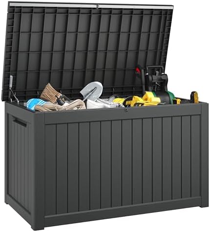 300 Gal Deck Box,Outdoor Storage Box Waterproof Lockable,Gas Lift,Black