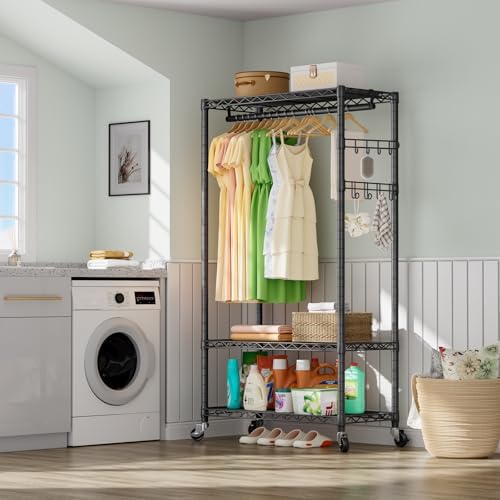 Golpart Heavy Duty Rolling Clothes Rack Wheels Portable Metal Garment Rack
