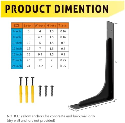 10 inch x 6 inch Shelf Support Bracket Heavy Duty, L Shelf Brackets ,max Load...