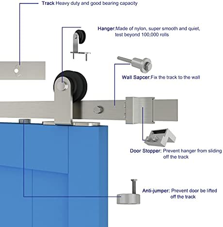 JUBEST 6.6FT Brushed Nickel Sliding Barn Door Hardware Track Kit