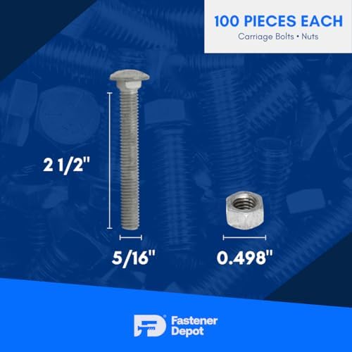 5/16"-18 x 2-1/2" (100 Sets) Hot Dipped Galvanized Carriage Bolt Ki...